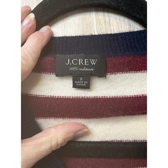 J.Crew Relaxed Cashmere Sweater navy Burgandy stripe size small preppy classic - Picture 7 of 7